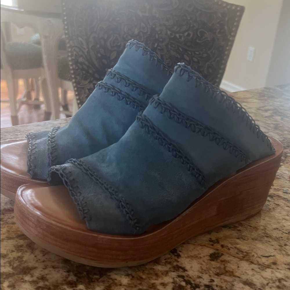 A.S.98  Nelsen Leather Mules with Wooden Wedge